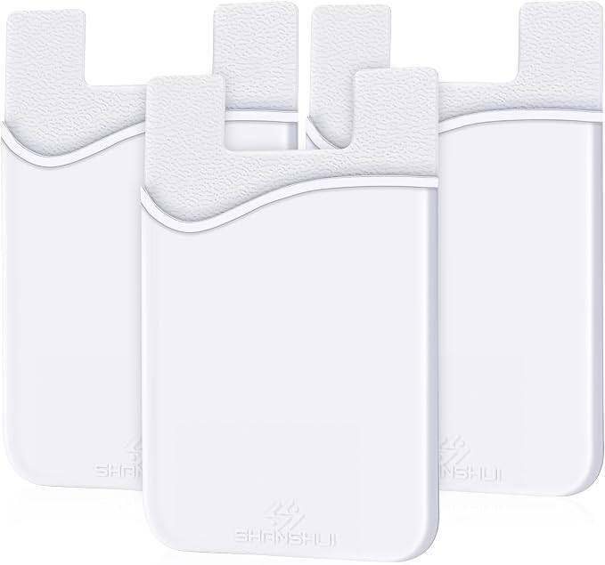 SHANSHUI Phone Wallet, 3 PCS Ultra Slim Credit&ID Card Holder Wallet Stick on Credit Card Holder Compatible for iPhone, Android & Most Smartphones - White