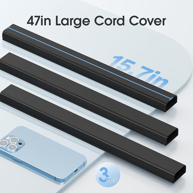 47in XX-Large Black Cord Hider Wall Mounted TV, Pre-drilled Cord Cover, Wire Hiders for TV on Wall, Paintable Cable Cover, W2.36in H0.75in