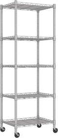 REGILLER 5-Wire Shelving Metal Storage Rack Adjustable Shelves,Standing Storage Shelf Units for Laundry Bathroom Kitchen Pantry Closet(Silver,11.8" D x 16.6" W x 53.5" H,With Wheels)