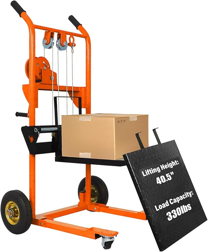 Tory Carrier Material Lift Winch Stacker, 330 lbs Capacity Pallet Stacker, 40.5" Lifting Height, Pallet Truck Dolly, Swivel Casters Lift Table Cart, Forklift with Steel Platform(Orange)