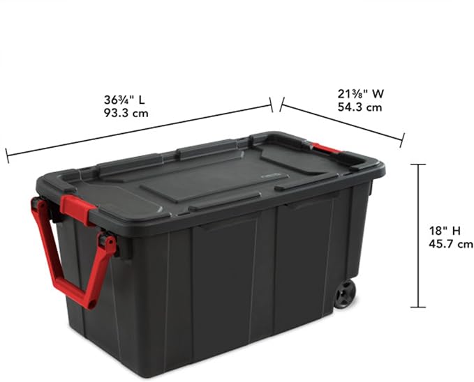 Sterilite Heavy Duty 40 Gallon Wheeled Industrial Storage Tote, 4-Pack, Black
