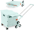 Foldable Utility Cart Portable Crate Rolling Dolly with Telescopic Handle,Can be Pulled diagonally, Magnetic Retractable Lid, 360°Swivel Climbing Wheels for Shopping Carrying Groceries Move Green