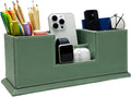 UnionBasic Desk Organizer, Desktop Caddy Leather Multi-compartment Pen Holder Office Stationer Organizer, Malachite Green