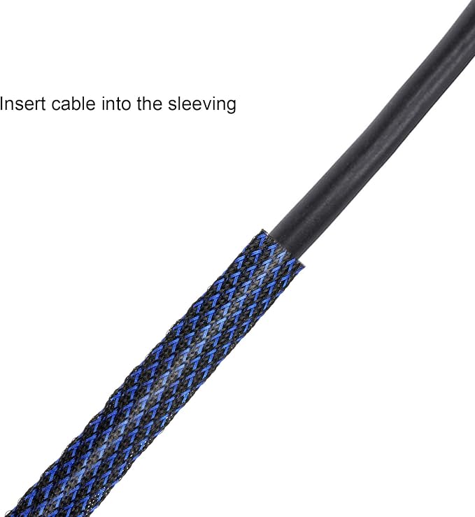 Xuniea 96ft Wire Loom Braided Cable Sleeve Covers Cord Management with 127 Pcs Tube Heat Shrinkable for Audio Video Cable Cord Protectors from Pets(1/2, 1/4, 3/8 Inch,Red, Blue and Black)