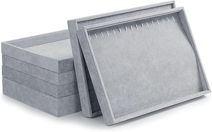 Oirlv Velvet Stackable Jewelry Trays Grids Rings Earrings Bracelet Watch Showcase Display Tray