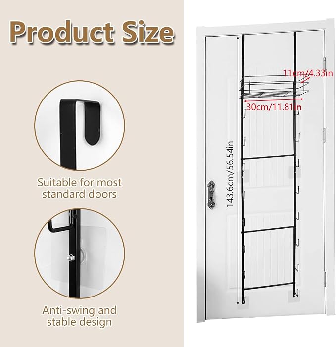 Over The Door Purse Organizer, Hanging Purse Organizer | Wall-Mounted Handbag Storage Rack with 16 Hooks & Metal Basket, Space-Saving 2-in-1 Bag Rack for Door, Closet