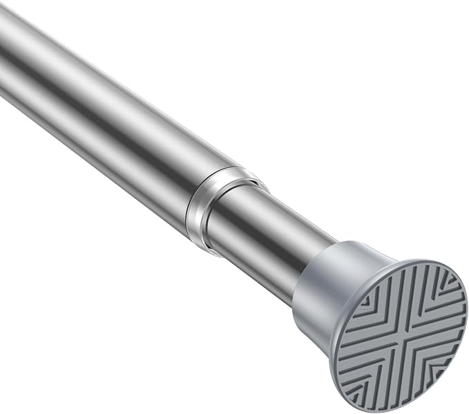 Silver Small Shower Curtain Rod 24 to 46 Inches Adjustable, 3/4 Inch Diameter Tension Curtain Rods No Drill, Rust-Resistant Tension Rod for Bathroom, 2 Pack