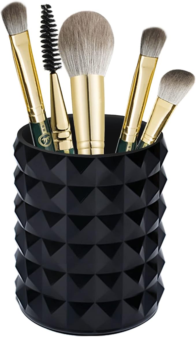 Acrylic Makeup Brush Holder, Brush Organizer, Vanity Accessories | Black Make Up Brush Holder Organizer, Round Cosmetic Storage Cup Pen Holder for Desk Vanity, Marker Organizer Office Supplies