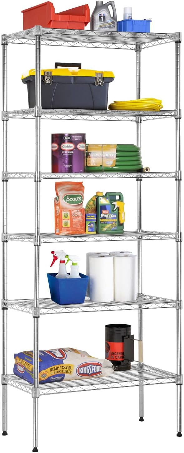 Meet perfect 6-Tier Wire Shelving Unit, 900LBS Heavy Duty Metal Storage Shelves, Adjustable Standing Rack Organizer for Kitchen Pantry Garage Laundry Room, 24" W x 14" D x 61" H