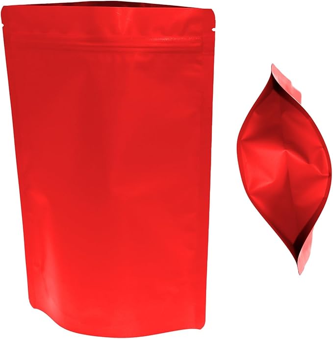 100PCS Smell Proof Resealable Pouch Bags,ULIFESTAR Aluminum Foil Flat Food Storage Bag,Sealable Pcsaging Zipper Pouches with Tear Notches for Pcsaging Lipgloss,Jewelry,etc(16 * 24cm/6.3 * 9.45",Red)