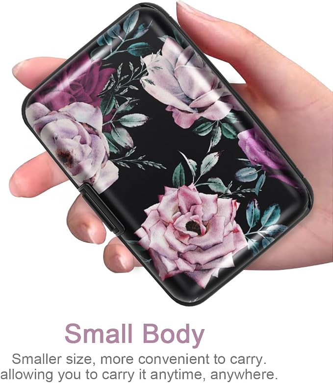 Coco Rossi Credit Card Holder RFID Aluminum Small Mini Wallet Women | Metal Wallet, Business Cards Holder, ID Case, Slim Sleeves, Womens Girls Gift, Carry Proof Wallets for Travel, Dark Roses