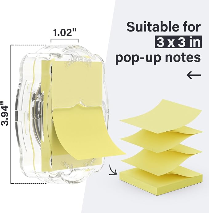 SMART&COOL Magnetic Pop-Up Note Dispenser for 3 x 3 in Accordion-Style Sticky Notes, Sticky Note Holder for Fridges, File Cabnets or Office Supplies, Includes 50 Sheets of Sticky Notes, Clear