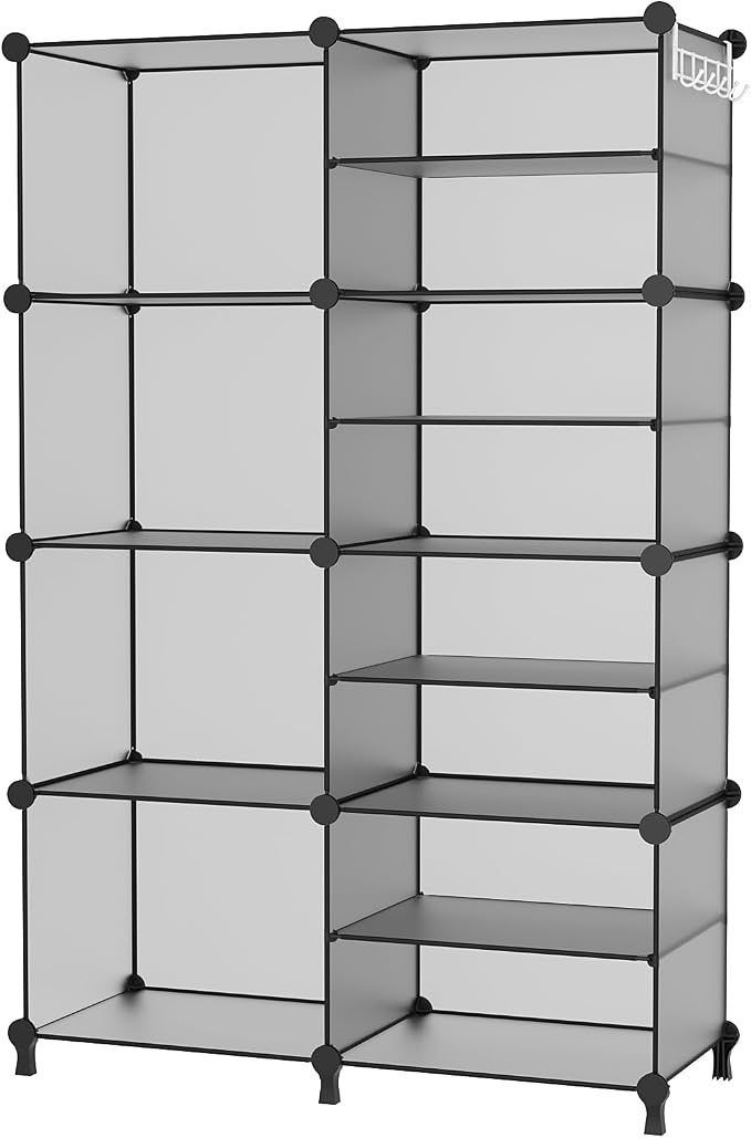 AWTATOS Closet Organizer 8 Cube Storage Shelves Clothes Organizers Stackable Cubby Shelving for Closet Bedroom Living Room Grey