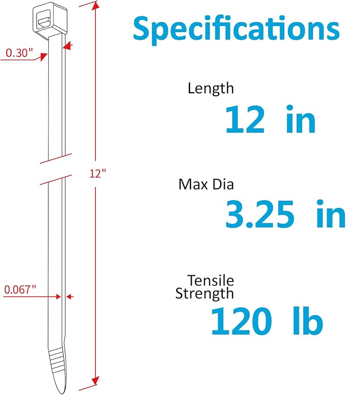 Zip Ties Heavy Duty 12 inch with 120 Pounds Tensile Strength, Black Heavy Duty Cable ties, 500 Pieces,by Karoka