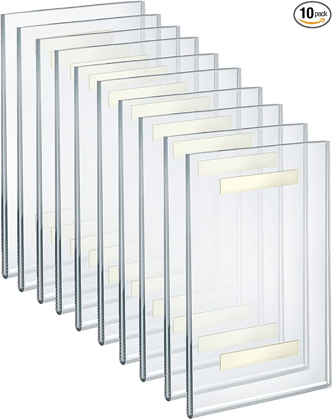 Azar Displays 122019 Self Adhesive Tape Clear Acrylic Wall Sign Holder Frame 7" W x 11" H - Portrait/Vertical, 10-Pack
