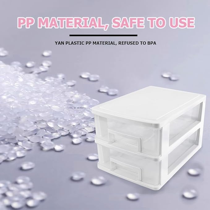 Plastic Desk Organizer,Desk Storage Box with 2 Drawers,Cosmetics Jewelry Storage Box Multifunction Storage Rack for Office School Home（White）