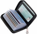 Genuine Leather Credit Card Holder, Wallet Case, Bank Card Case, RFID Blocking Secure Card Case, ID Case, Organizer Zipper Wallet 1 Pcs - Black