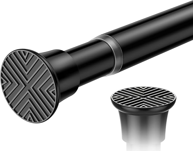 Black Spring Tension Curtain Rod 23 to 46 Inch, Spring Tension Rod Small Curtian Rod, Adjustable Expandable Pressure Curtain Rod for Windows Bedroom Closet Doorway