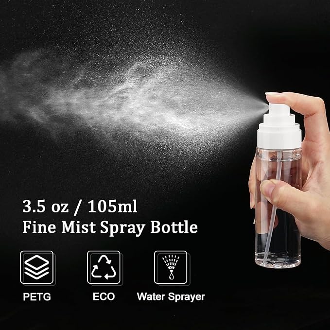 Cosywell Fine Mist Spray Bottles 3.5oz/105ml 5 Pack Leak Proof Mister Spray Bottle Refillable Plastic Hair Spray Bottle for Perfume Skincare Toners Water Cosmetics (Clear)