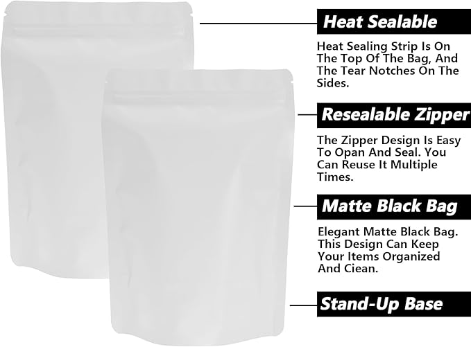 100PCS Smell Proof Resealable Pouch Bags,ULIFESTAR Aluminum Foil Flat Food Storage Bag,Sealable Pcsaging Zipper Pouches with Tear Notches for Pcsaging Lipgloss,Jewelry,etc(14*20cm/5.51*7.87",White)