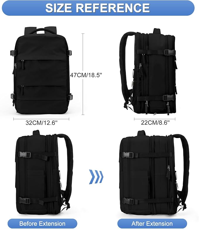 coofay Expandable Backpack For Traveling On Airplane Carry On Backpack For Women Men Airline Approved Personal Item Bag For Airlines Gym Bag For Women With Shoe Compartment