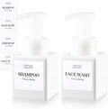 250ML Foaming Soap Dispenser, 2-Pack Plastic Hand Soap Dispenser, Refillable Leakproof Foam Pump Bottle with Waterproof Labels, for Shampoo, Body Wash