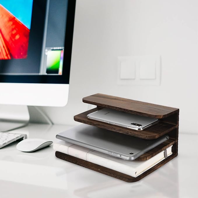 File Holder for Desk,Wood Paper Organizer,Rustic Desk Organizer,Mail Sorter for Desktop,Organizer for Counter,Letter Organizer for Document/Filing/Folders/Paper,Darkbrown