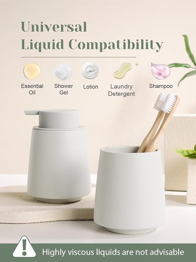 INGOFIN Ceramic Soap Dispenser -14 oz Bathroom Hand Soap Dispenser Liquid Dispenser with Pump Refillable Modern Lotion Dish Dispenser for Kitchen Matte Grey