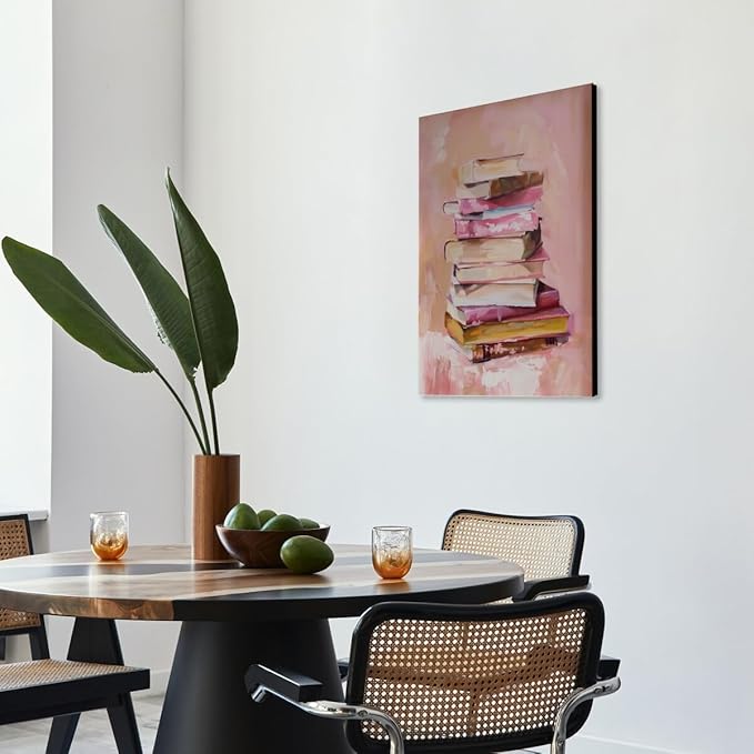 Pastel Book Stack Art Aesthetic Poster Canvas Wall Art Decoration Living Room Home Decor Bedroom Decoration Poster Framed20x30inch