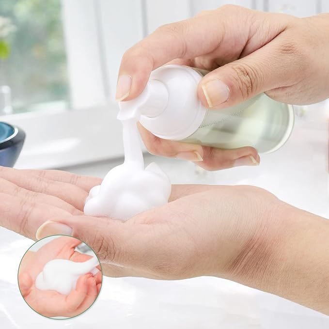 Travel Foam Pump Bottle - 2oz Small Size Foaming Hand Soap Dispenser - Mini Portable Mousse Lash Shampoo Kit Container for Hair - Empty Leak Proof Plastic White&Green Foamer 3Pack