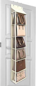 Lirex Over The Door Purse Organizer & Purse Shelf for Closet – Handbag Storage Organizer with Purse Hanger. Perfect for Scarves, Hats, and Leggings. L (15.7'' x 5.7'' x 68''), Cream White