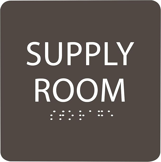 6" X6" Supply Room Sign - ADA Compliant Tactile Graphics Grade 2 Braille Text Acrylic Door Wall Signs - Stocking Tracking Monitoring Storage Room Sign for Office, School, Warehouse