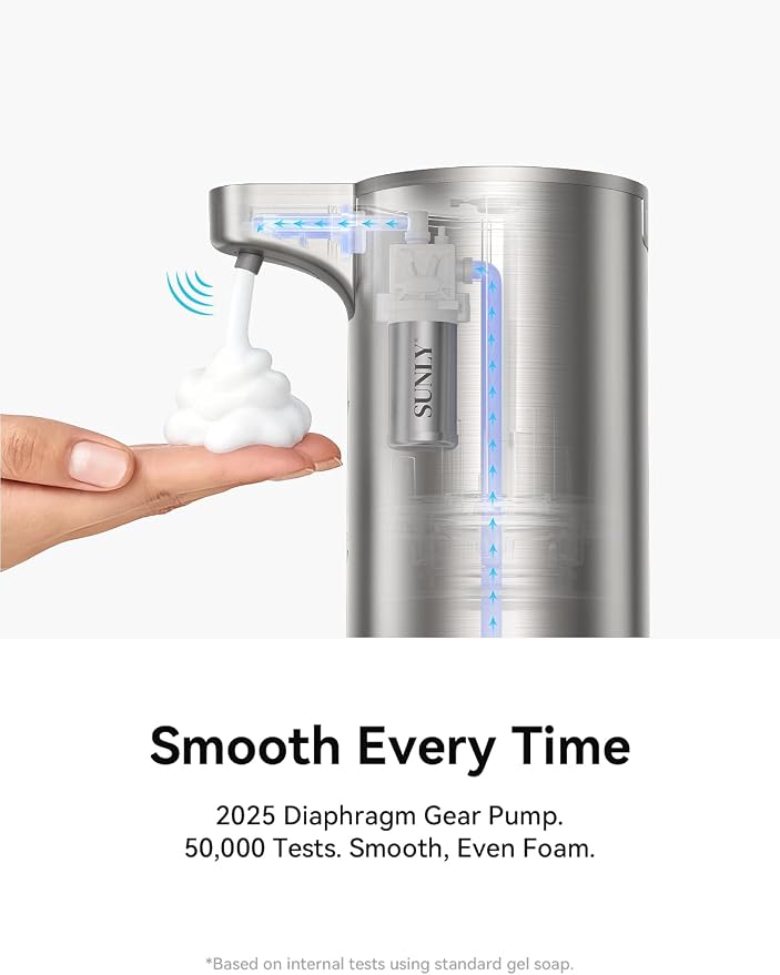 SUNLY Automatic Foaming Soap Dispenser Touchless, 0.2s Fast Sensor, USB-C Rechargeable, Smudge-Resistant Stainless Steel, Hand Soap Dispenser for Bathroom, Kitchen, Hotel, Silver