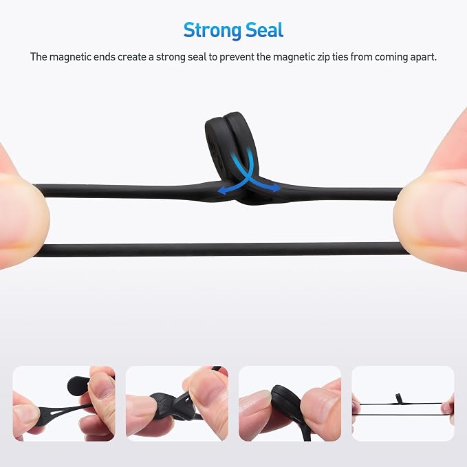 Cable Matters 20-Pack Ultra Strong Silicone Magnetic Cable Ties | Black and White, Magnetic Cord Ties, ZipTies, Cord Organizer