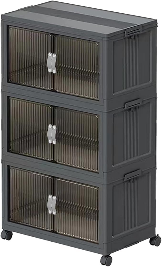 Collapsible Storage Bins with Lids Black Stackable Plastic Organizers for Clothes, Decor, Craft Supplies & Home Storage (3 racks, 30 Gal/rack)