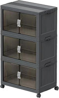 Collapsible Storage Bins with Lids Black Stackable Plastic Organizers for Clothes, Decor, Craft Supplies & Home Storage (3 racks, 30 Gal/rack)