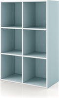 Homes: Inside + Out Apexa 6-Cube Storage Organizer Shelves, Stackable Wood Bookcase Fits Cubby Bins for Organization, Dorm Teen Room Decor & Home Office, Light Blue