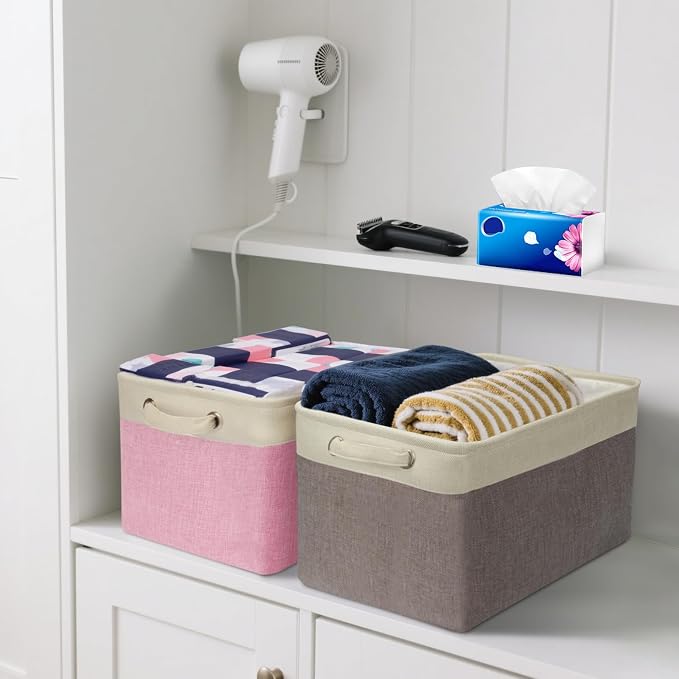 BALEINE 3 Pack Fabric Closet Storage Bins for Shelves, Linen Closet Organizers and Storage, Decorative Baskets for Organizing, Shelf, Clothes, Home, Office (Skyblue, 15''x11''x9.5'')