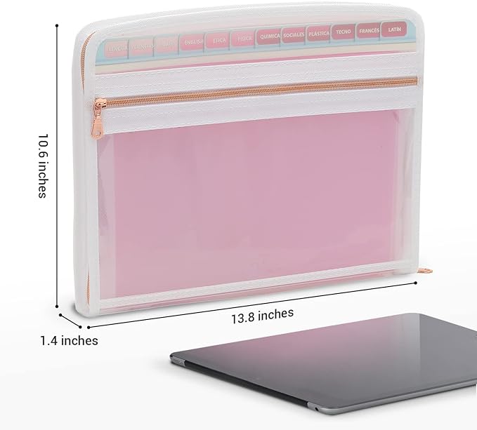 Mukawa 13 Pocket Zippered Expanding File Folder, Accordion File Organizer for Documents Letter Size A4 Papers (Pink)