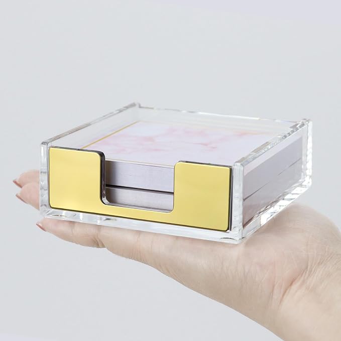 MultiBey Sticky Notes Memo Pad Holder Dispenser Clear Acrylic Gold Post Note Pad Holders Aesthetic Desk Supplies Organizer Accessories for Office Home Schools (Gold) | Post Note Pad Holders Aesthetic Desk Supplies Organizer Accessories for Office Home ...