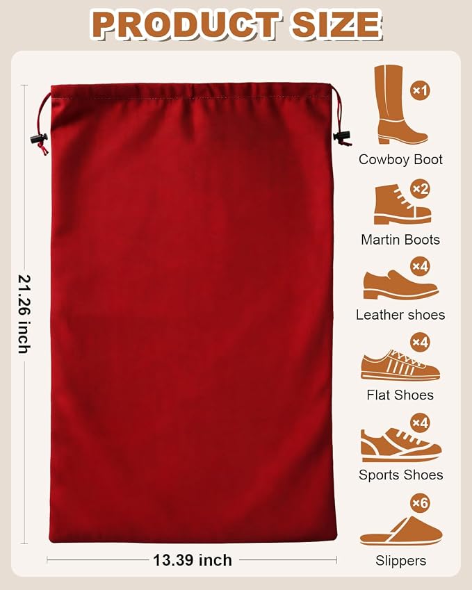 4 Pcs Shoe Bags for Travel, Large Boot Bag, Rio Red, 21.2x13.3 Inch | Washable & Reusable Travel Shoe Bags, Dustproof Shoe Bags with Drawstring Closure, Suitable for Travel, Home Storage