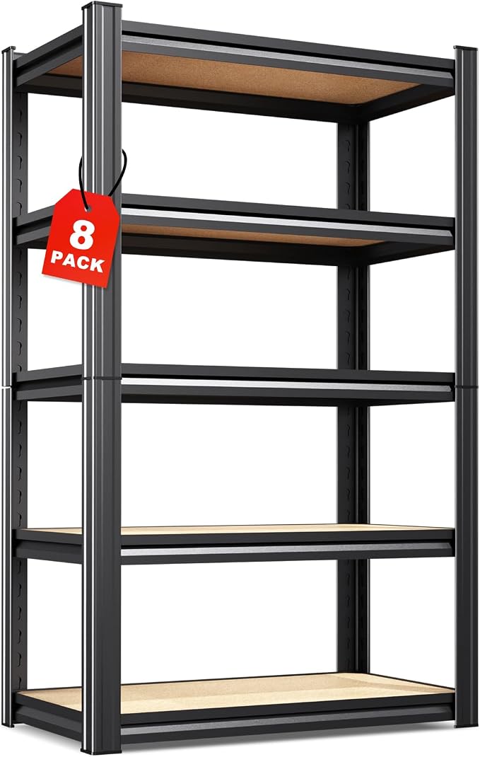 8-Pack Heavy Duty Metal Shelving Units, 71" H x 28" W x 12" D, 5-Tier Adjustable Steel Storage Racks for Garage, Warehouse, Industrial, and Home Organization, 1900 lbs Capacity