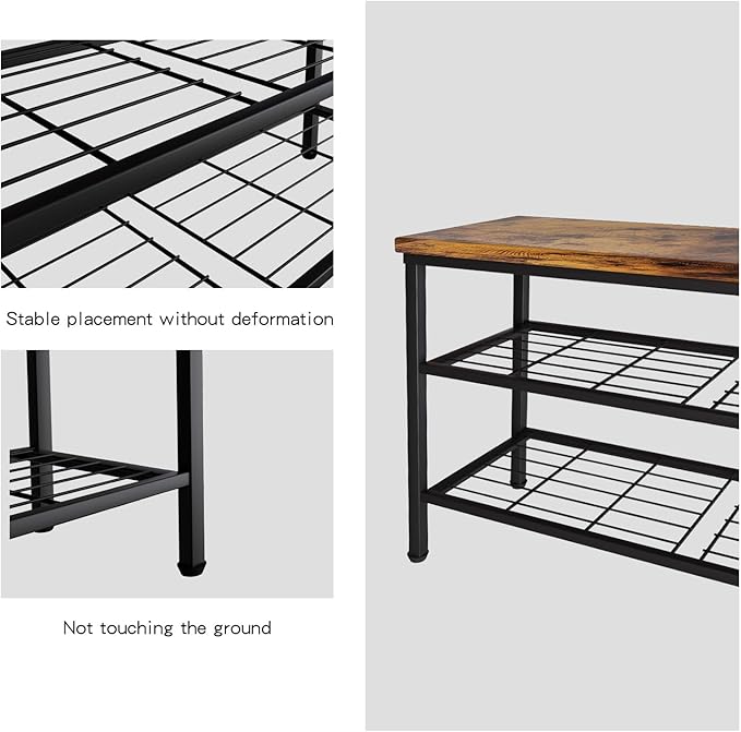 3-Tier Metal Shoe Rack with Wood Top - Durable & Space-Saving Shoe Organizer,Industrial Shoe Organizer Shelf Bench Storagefor Closet Entryway, Bedroom & Hallway - Bronze + Black 28.5 W × 18" H