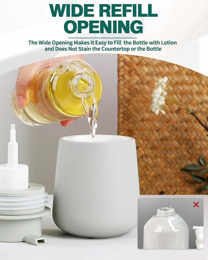 Bosilunlife 12Oz Ceramic Foam Soap Dispenser for Bathroom Kitchen Counter | Premium countertop foam pump creates delicate dense foam, stable desktop placement, Rubber Paint Light Grey