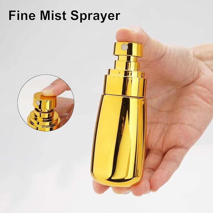 Travel Spray Bottle 2oz/60ml 2 Pack TSA Approved | Gold, Fine Mist Spray Bottles, Leak Proof, Small Sprayer Bottle, Refillable Travel Bottles for Hair, Perfumes, Skincare Water