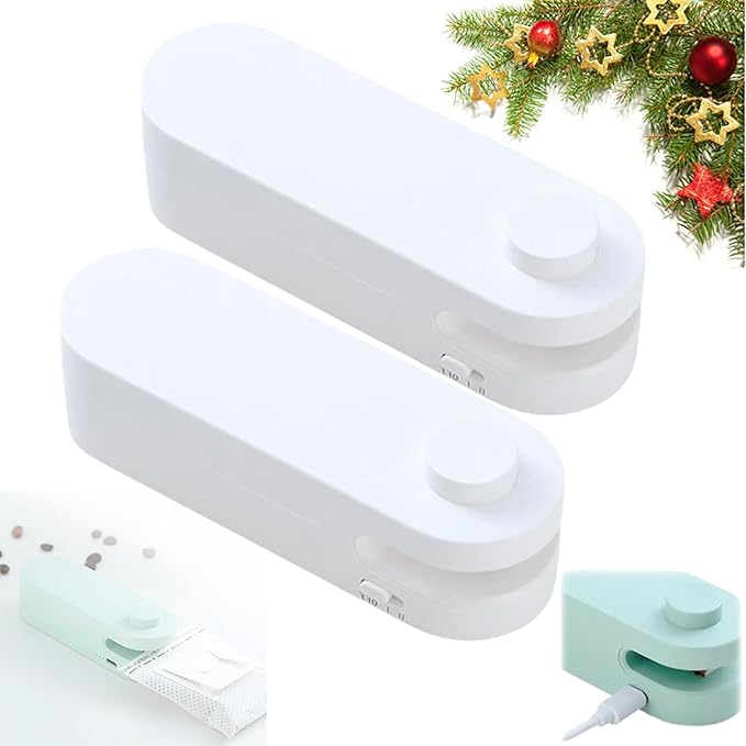 4 in 1 Mini Bag Sealer - Portable USB Rechargeable Chip Bag Sealer with Cutter - White, 2pcs