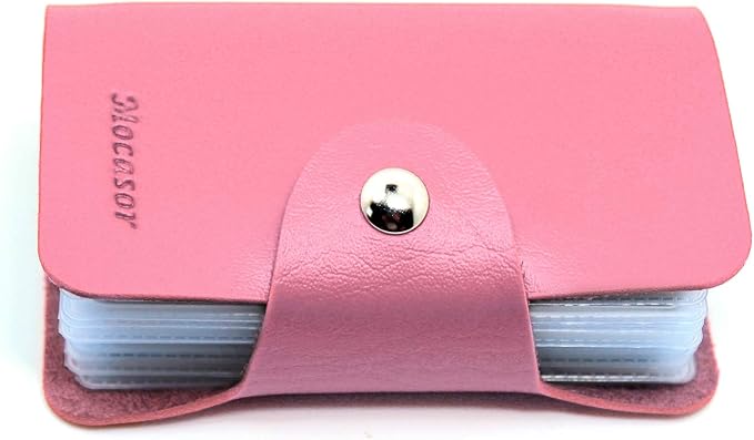 Soft Leather Credit Card Holder for Men & Women Bank Card Case with 24 Durable Plastic Insert Slots Slim Pocket Wallet ID Card Organiser Business Card Case Purse (Pink)