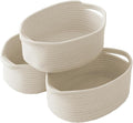 JMvicyroam Woven Basket,Small Rope Storage Bin with Handles & Ribbon Bag, Organizer for Shelves Closets,Gift Basket Empty for Birthday,Books,Dog Toys,White/3 Pack