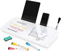 DOLLAR BOSS Glass Desk Whiteboard Small Dry Erase Board Desktop White Board with Storage Drawer Computer Keyboard Stand Desk Organizer Office Accessories Back to School Supplies with 4 Markers, White