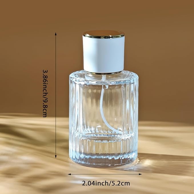 50ml/1.7 Oz Glass Spray Perfume Bottle Atomizer,Refillable Empty (Clear1) | Round Glass Perfume Travel Spray Bottle Cologne Bottle with 3 Kinds of Dispenser